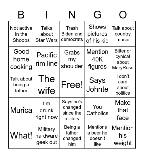 Blake Bingo Card