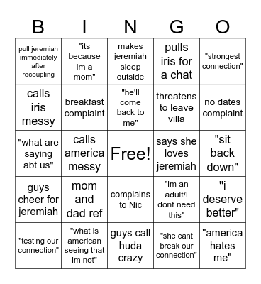 LOVE ISLAND USA Bingo Card