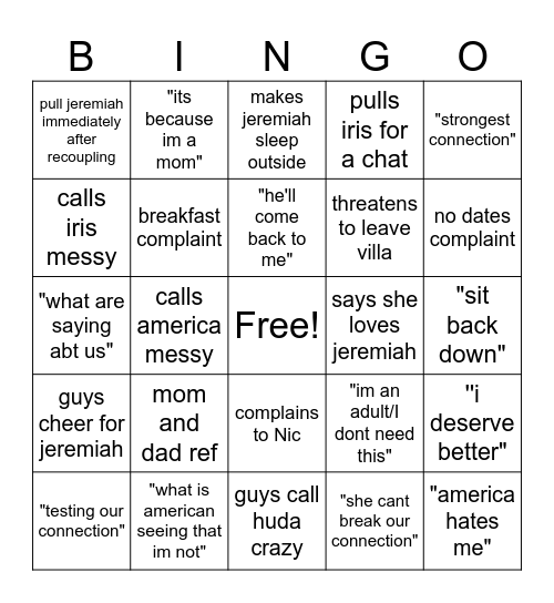 LOVE ISLAND USA Bingo Card