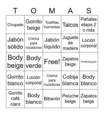 Tomás's Bingo Card