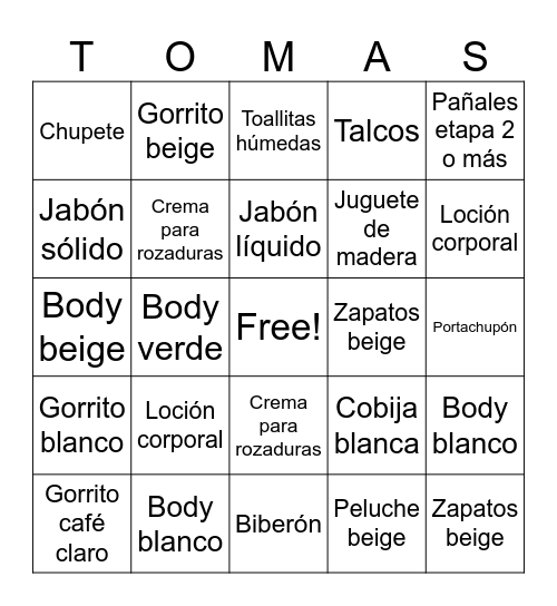 Tomás's Bingo Card
