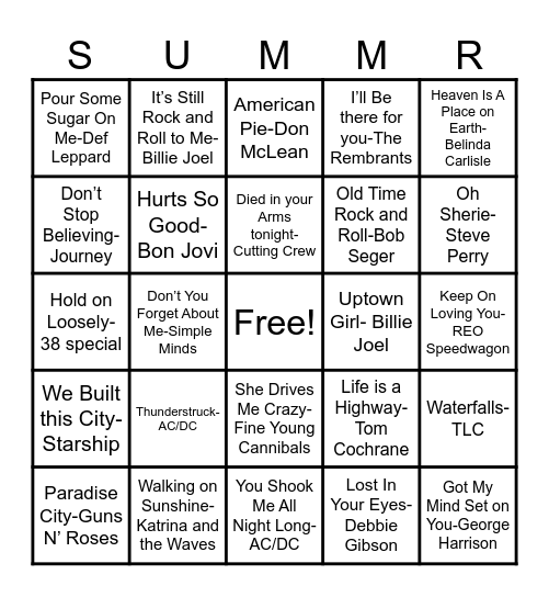 EB Music Bingo Game #1 Bingo Card