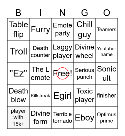 TSB Bingo Card