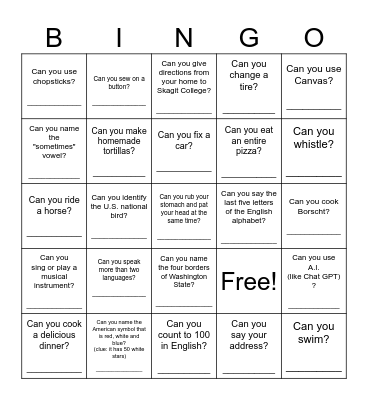 CAN YOU...? Level 3 Bingo Card