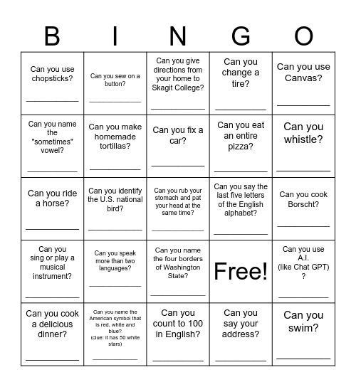 CAN YOU...? Level 3 Bingo Card