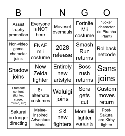 Smash 6 Bingo (for launch only) Bingo Card