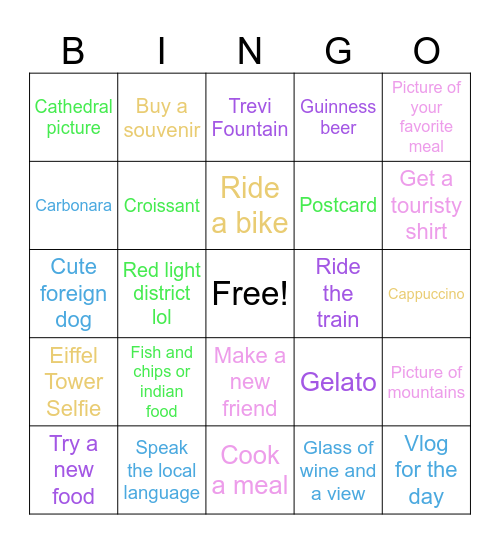James’ Europe Trip Bingo Card