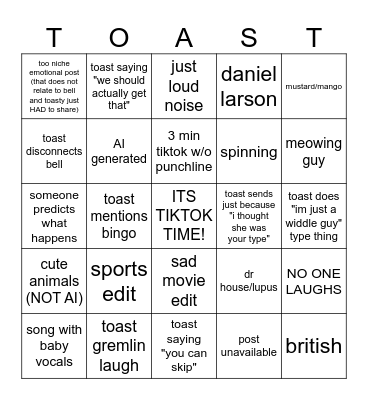 TIKTOK TIME BINGO (again?) Bingo Card
