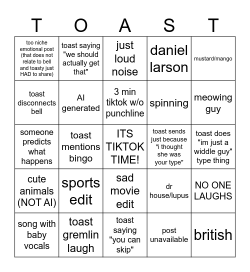 TIKTOK TIME BINGO (again?) Bingo Card