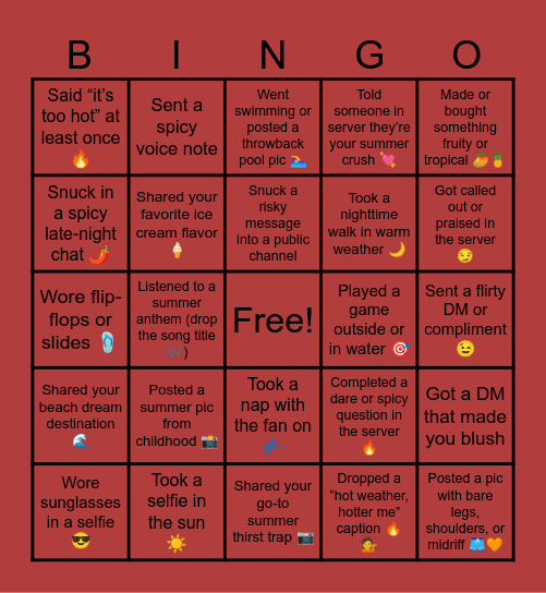 Summer Velvet Bingo Card