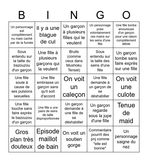 Bingo du fan service Bingo Card