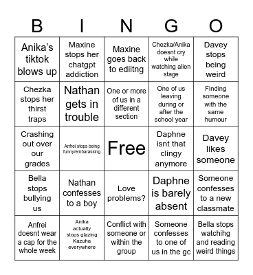 Grade 8 Party GC Bingo Card