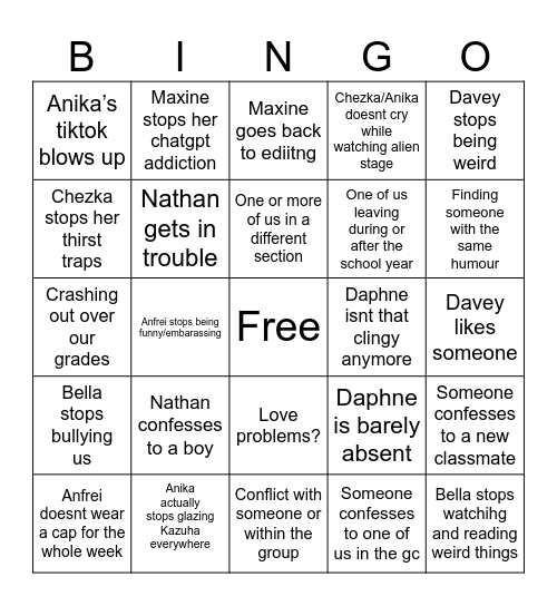 Grade 8 Party GC Bingo Card