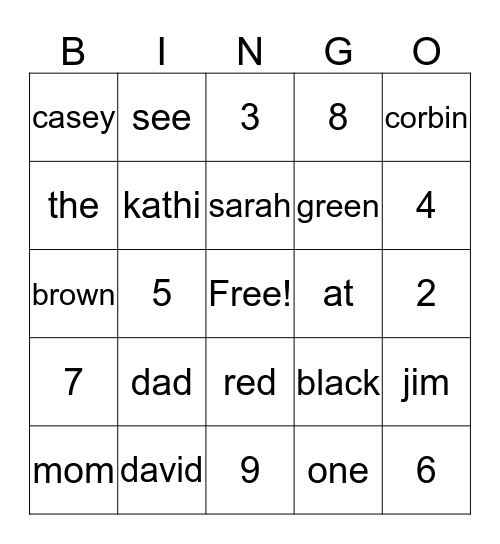 David Bingo Card