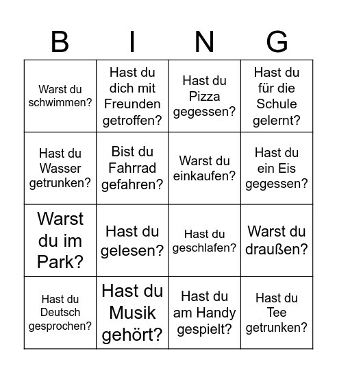 Wochenende Bingo Card
