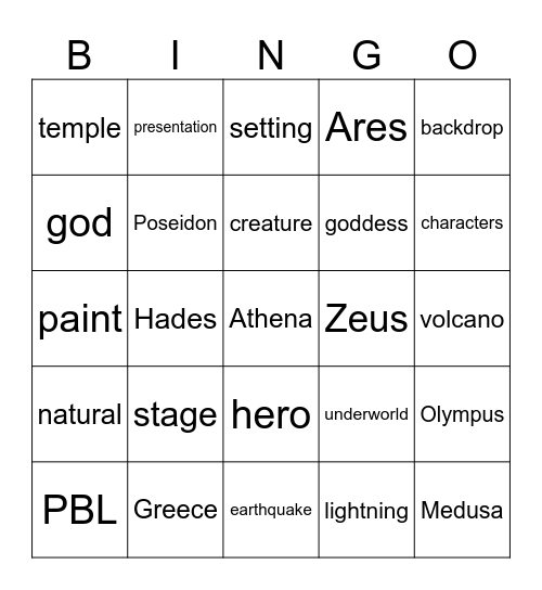 Greek Myth Bingo Card
