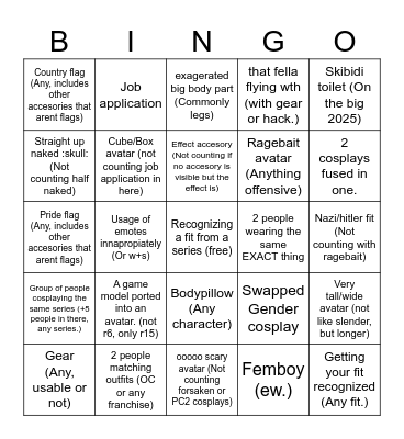 Catalog Avatar Creator bingo (Limb update) Bingo Card