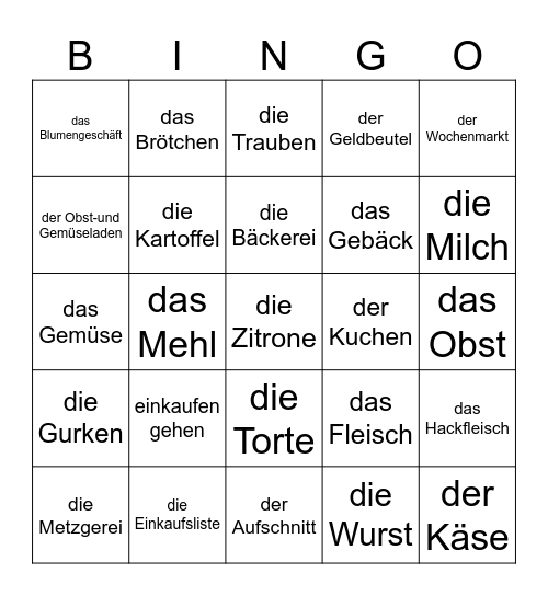 Einkaufen gehen Bingo Card
