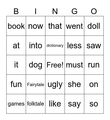 Sight Words Bingo Card