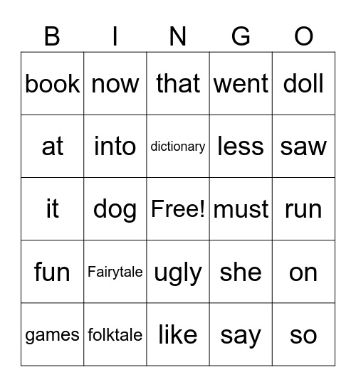 Sight Words Bingo Card