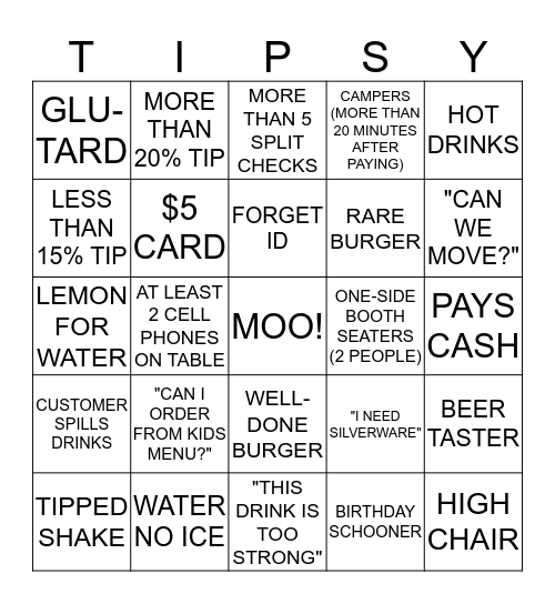 TIPSY COW BINGO Card