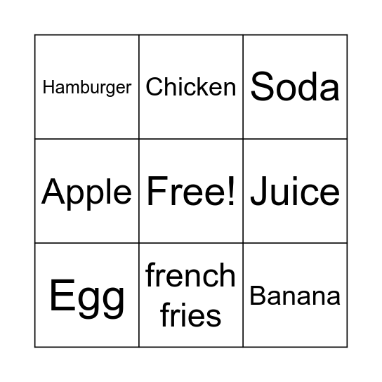 Food and drinks Bingo Card