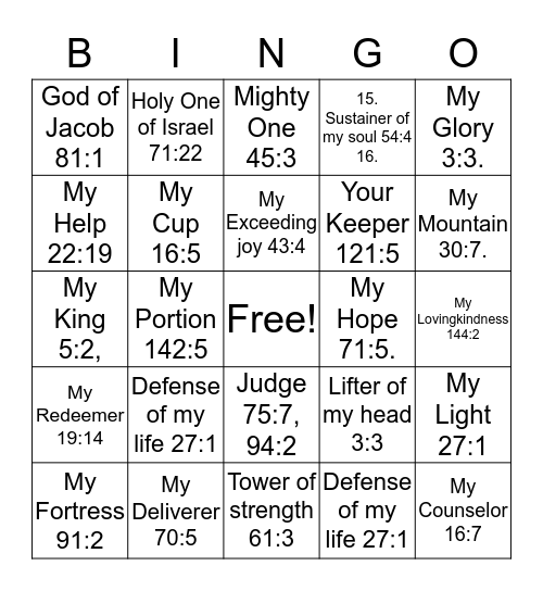 Psalms Bingo God is... Bingo Card