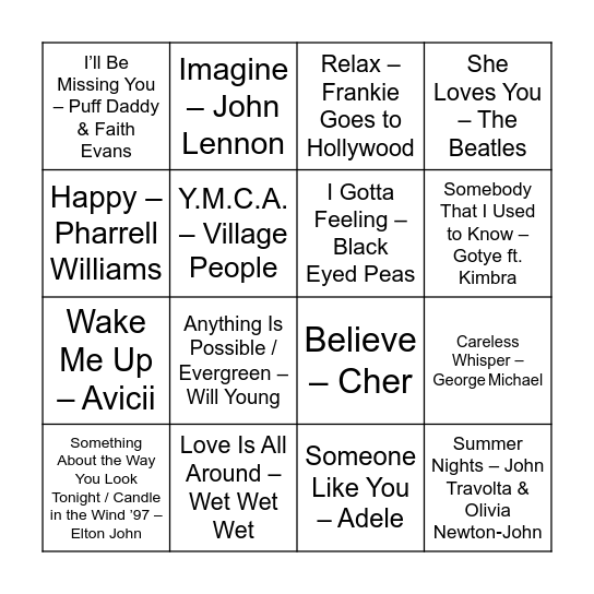 United Kingdom Bingo Card