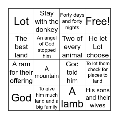 Sunday School Bingo Card