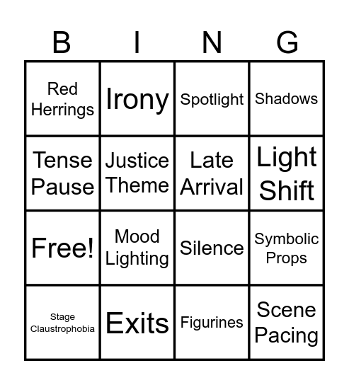 "And Then There Were None" Dramatic Techniques Bingo Card