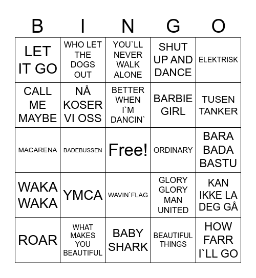 Musikkbingo Card