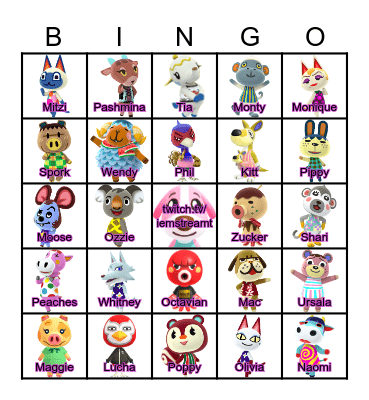 Animal Crossing Villagers deel 2 Bingo Card