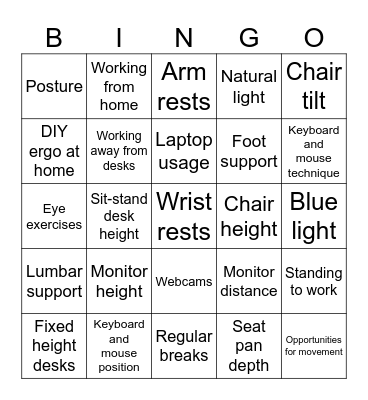 Ergonomics Bingo Card