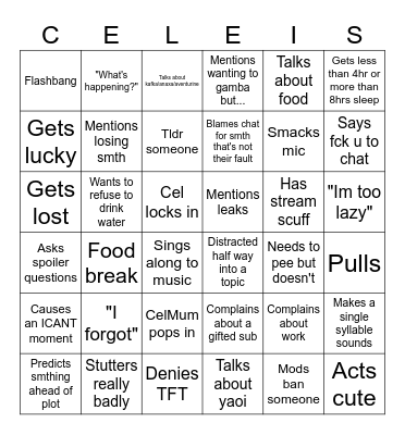 Celeis Bingo Card