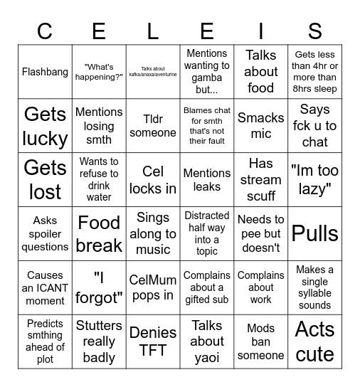 Celeis Bingo Card