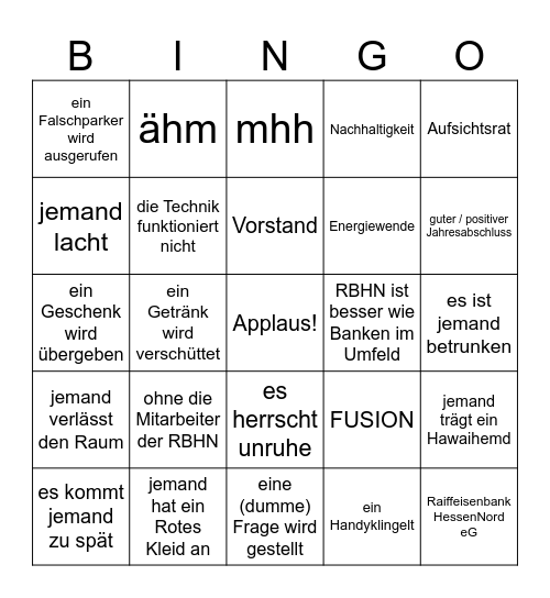 Aussagen / Ereignisse Bingo Card