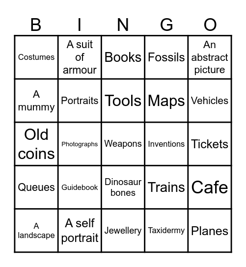 Museum Bingo Card