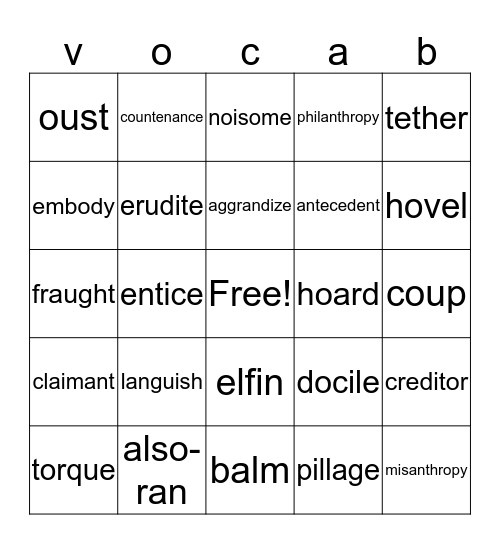 vocabulary  Bingo Card