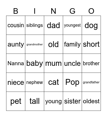 Family Bingo Card