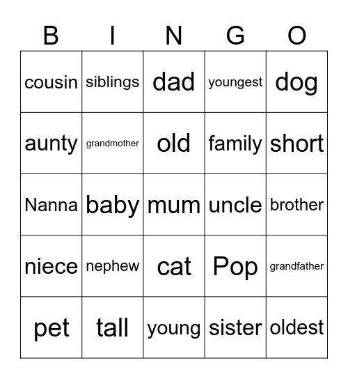 Family Bingo Card