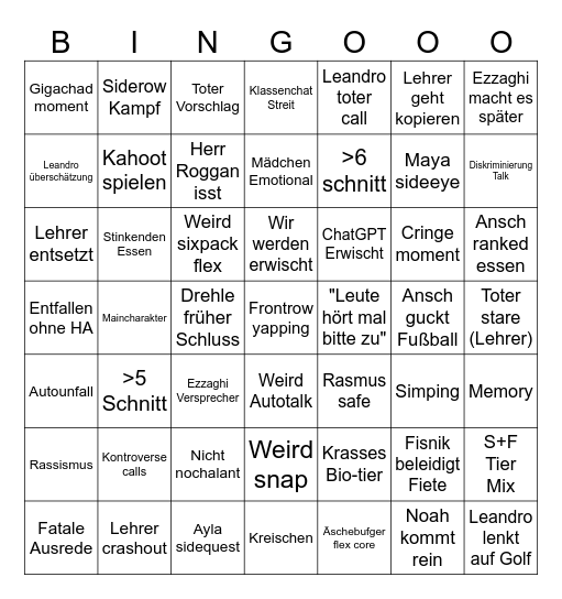 Klassen Bingo Card