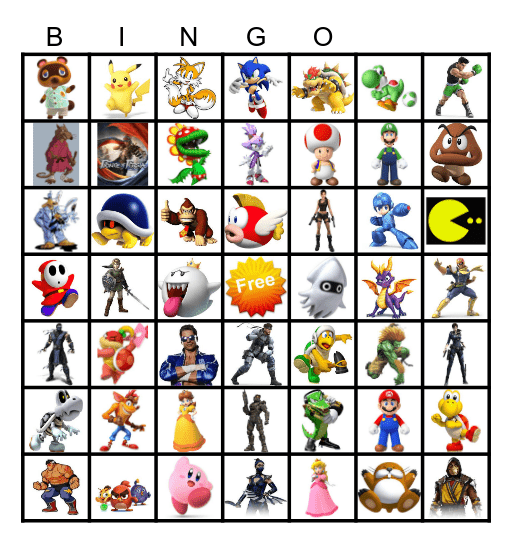 Video Game Characters.. Remember to contact the BINGO BASE as soon as you BINGO either Vertically, Horizontally, or Diagonally. GOOD LUCK!!!!! Bingo Card