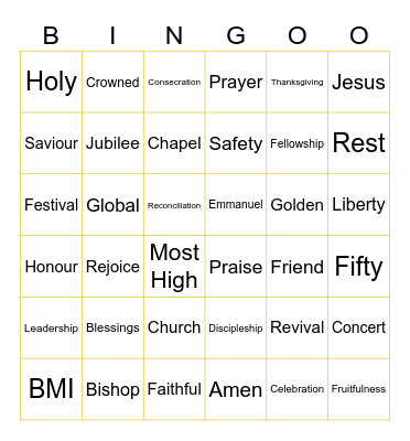 JUBILEE Bingo Card