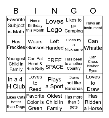 Getting to Know You Bingo Card