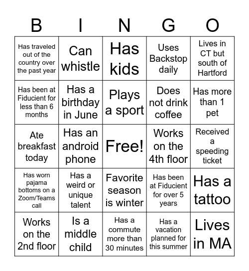 Homeroom Bingo Card