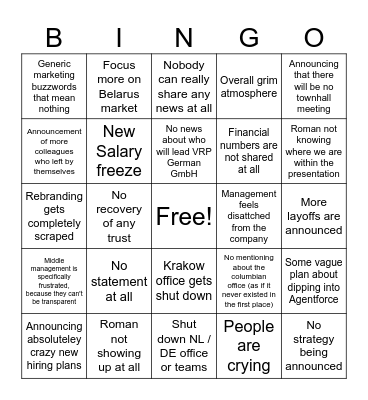 VRP - Quarterly EMEA Company Update Call - Bingo Card