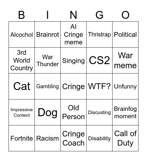 Instagram Bingo Card