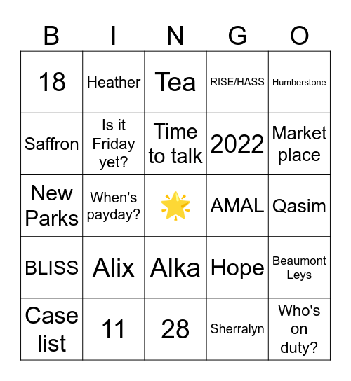 🌟 STAR BINGO 🌟 Bingo Card