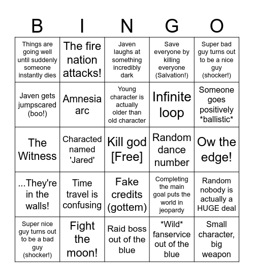 JVROCKS Bingo Card
