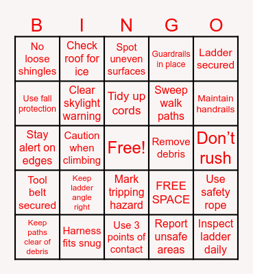 Safety Bingo Card